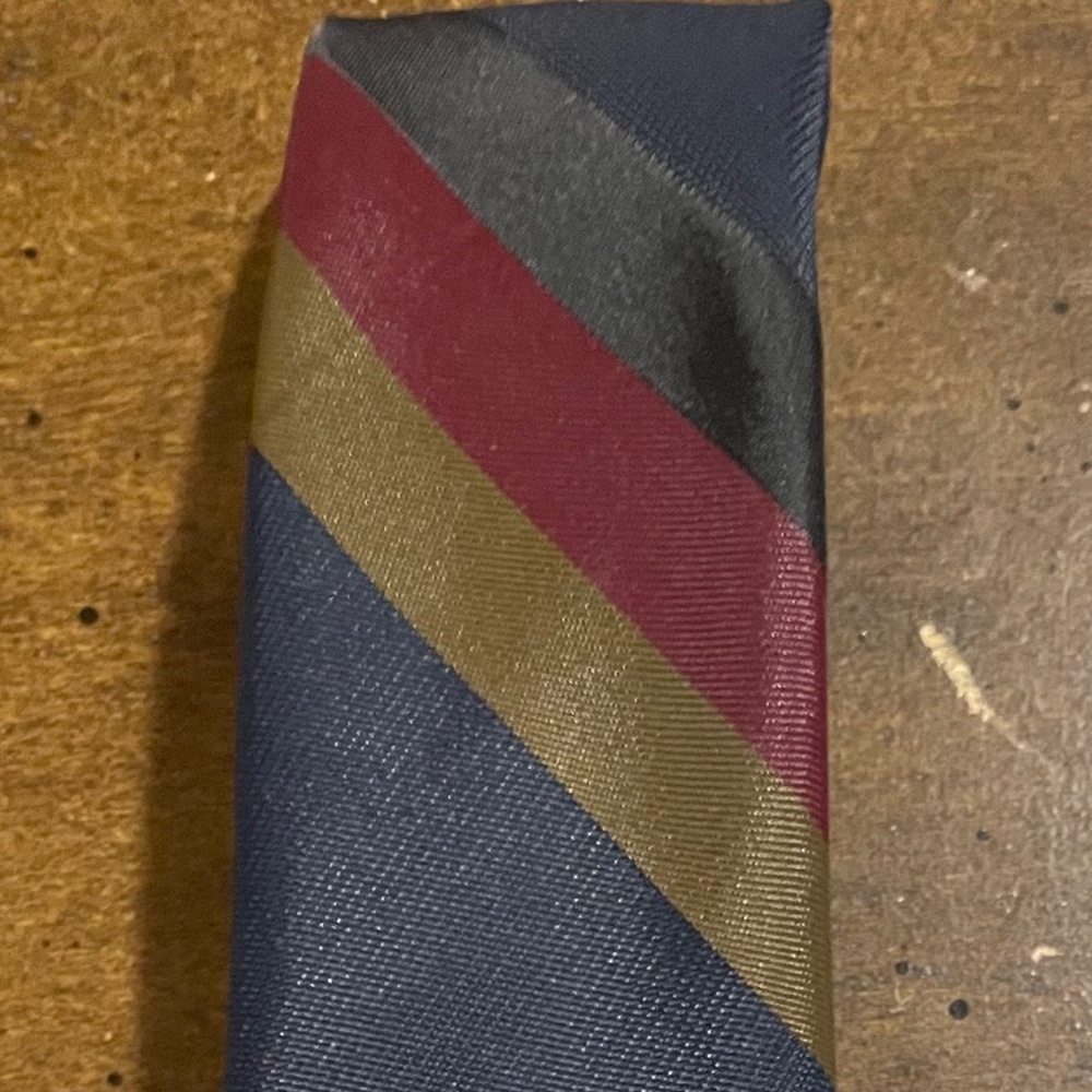 Cobalt Blue and Striped Black, Red, Green 1950s Skinny Tie